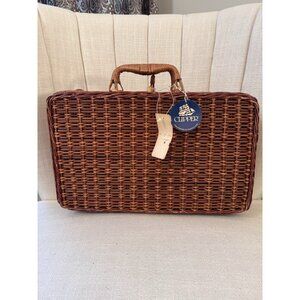 VTG NOS Clipper Wicker Picnic Basket Large Handled Rectangle 14"X8"X6"